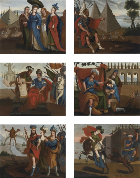 THE WONDERS OF THE ANCIENT WORLD (A GROUP OF 6 PAINTINGS) by South American School, 18th Century