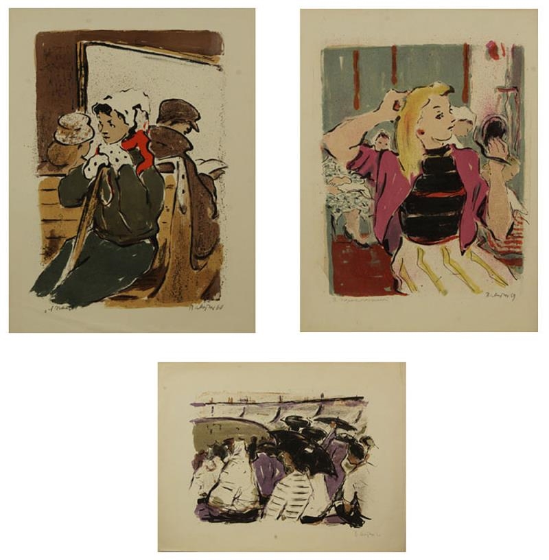 Artwork by Vera Feodorovna Matiukh, 3 Works: At the Hairdresser`s, 1959; On a Train, 1960; Rainy Day at the Stadium, 1966, Made of lithograph
