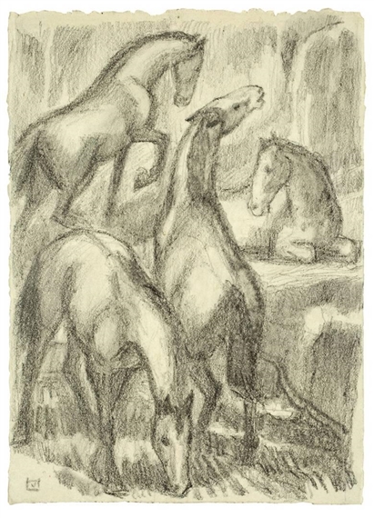 KOMPOSITION MIT VIER PFERDEN by Ludwig von Hofmann