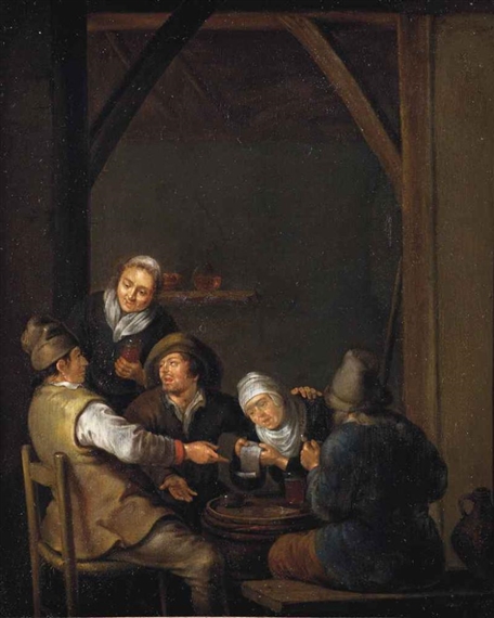 Peasants drinking in an interior by Adriaen Verdoel, 1652