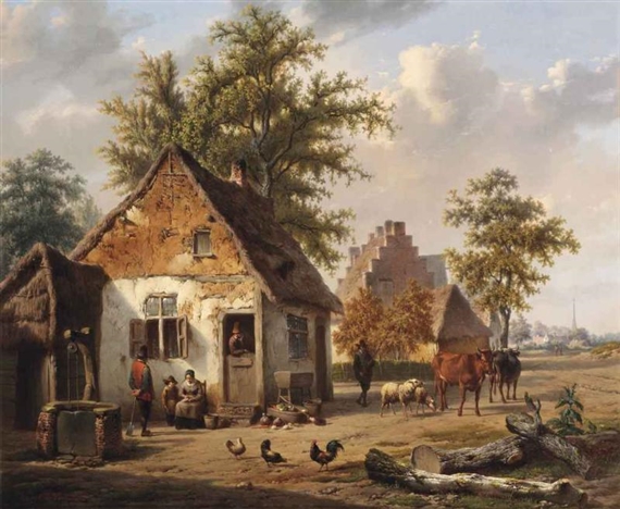 A village street with cattle by Charles Venneman, 1851