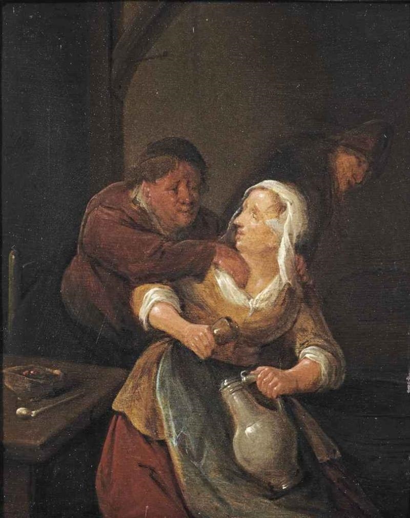 Artwork by Jan Jacobsz Molenaer, Peasants making merry in an inn, Made of oil on panel