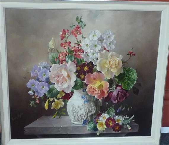 Harold Clayton | Still life of flowers within a Staffordshire stoneware ...