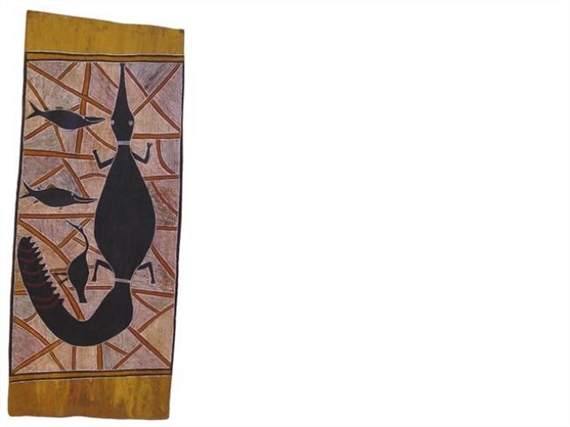 Freshwater Crocodile, Diver Duck and Black Bream by Norah Bindul, 1981