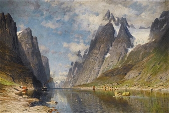 A NORWEGIAN FJORD (POSSIBLY THE SOGNEFJORD) - Eilert Adelsteen Normann