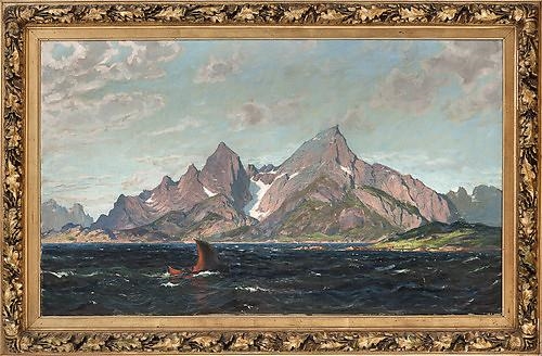 Nordlandsbåt i frisk bris by Thorolf Holmboe, 1900