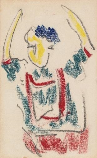 Artwork by Ernst Ludwig Kirchner, Bub Mit Erhobenen Armen, Made of Coloured chalk drawing and pencil on laid paper