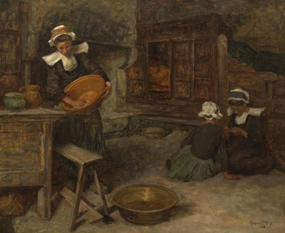BRETON WOMEN IN A KITCHEN by Aloysius O'Kelly, 1905