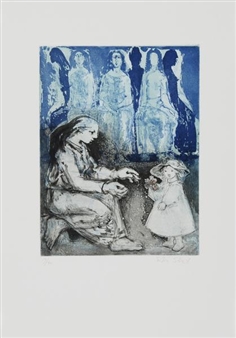 4 works: Mutter und Kind; Maskenball; Frauenporträt; Schauspielszene - Erika Streit