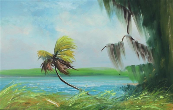 Florida River Scene with Palm and Willow by Alfred Hair