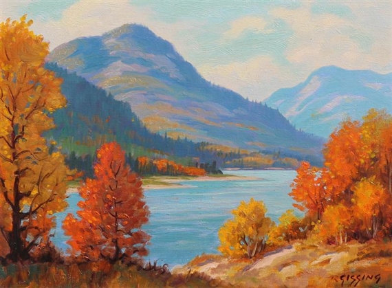 MOUNTAIN LANDSCAPE, AUTUMN by Roland Gissing, 1965