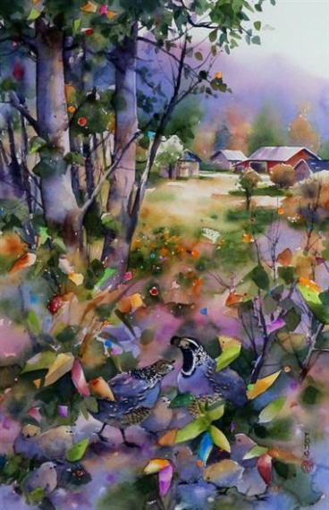 QUAIL NEAR A FARMHOUSE by Alex Fong