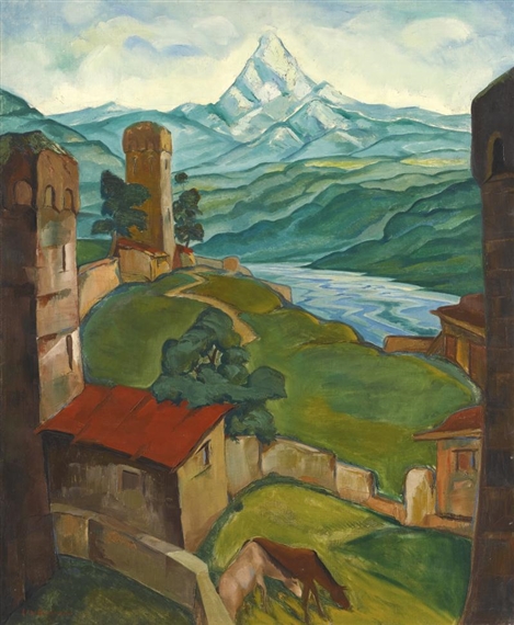 SVANETI LANDSCAPE by Lado Davidovich Gudiashvili , 1923