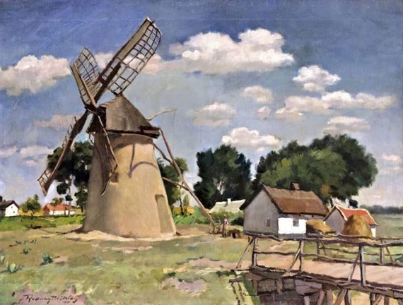 Landscape with mill by Miklós Radnay-Rózsay Muraközi, 1927