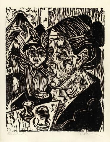 BÄUERIN MIT KNABEN AM TISCH (FRAU SCHMIDT MIT SOHN MARTIN) by Ernst Ludwig Kirchner, 1917
