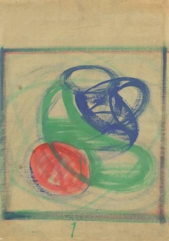 GRÜNE UND BLAUE FORMEN AN ROTER KUGELFORM by Hermann Glöckner, 1948