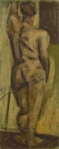 STEHENDER MÄNNLICHER RÜCKENAKT VOR WAND by Hermann Glöckner, 1928