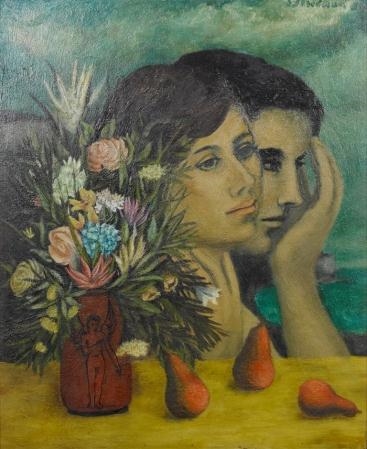 Untitled (Still Life With Two Faces) by David Strachan, 1959