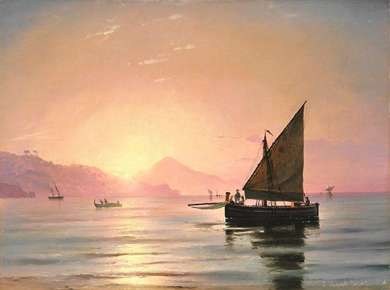 Coastal Scene with Fishermen at Sunset in Southern Italy by Carl Frederik Sørensen, 1866