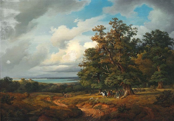 Landscape with a Hunting Party by Georg-Heinrich Crola, 1838