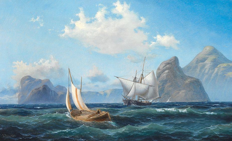 Carl Julius Emil Olsen | Seascape with Sailing Ships in the Background ...