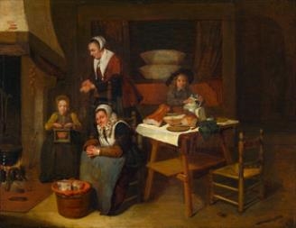 Interior with two women and two children by Quirijn van Brekelenkam