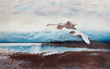 Swans in Flight by Bruno Liljefors, 1925