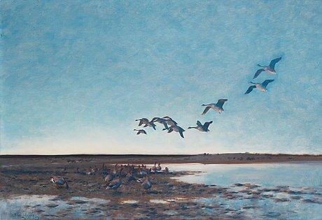 Settling Geese by Bruno Liljefors, 1923