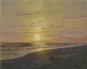 SOLEIL COUCHANT SUR LA MER - Jean Baptiste Arthur Calame