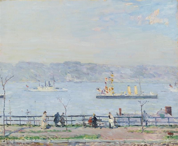 MEN O'WAR: THE BLAKE AND THE BOSTON by Childe Hassam, 1893