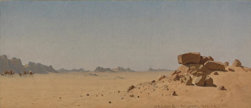 Artwork by Sanford Robinson Gifford, THE DESERT AT ASSOUAN, EGYPT, Made of oil on canvas