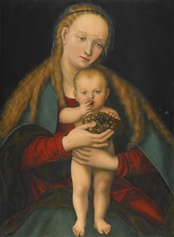 VIRGIN AND CHILD WITH A BUNCH OF GRAPES - Lucas Cranach the Younger