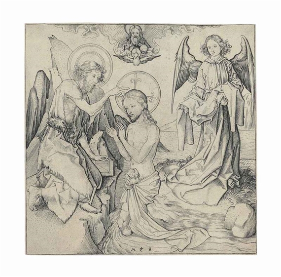 The Baptism of Christ (B.8; L., Holl. 8) by Martin Schongauer, before 1474