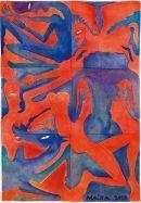 Cadavre esquis bleu sur fond rouge by Jean Loup Msika