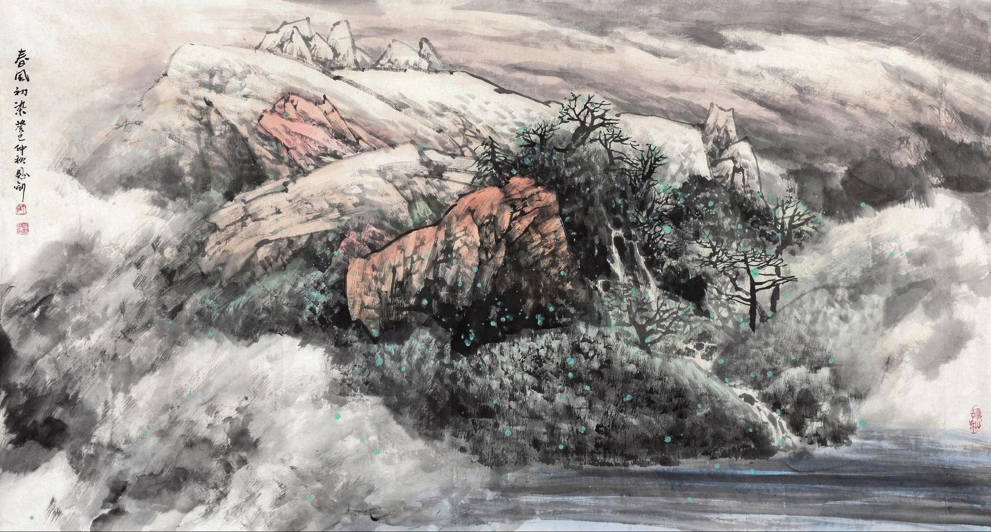 Artwork by Shi Enzhao, LANSCAPE IN SPRING, Made of ink and color on paper