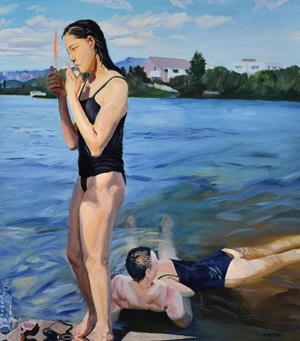Smoking by the River by Liu Xiaodong, 1998