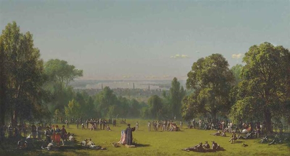 Sunday Morning in the Camp of the Seventh Regiment near Washington, D.C by Sanford Robinson Gifford, 1861