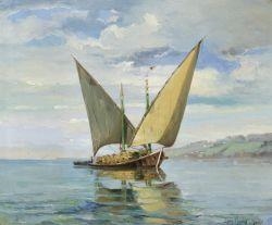 Sailing ship on Lake Geneva by Louis Baudit, 1940