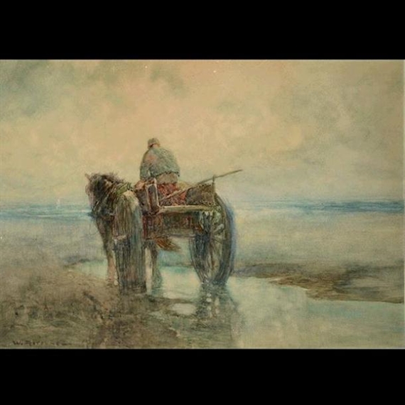 William Ritschel | Untitled-Coastal Scene with Man on Horse and Cart ...