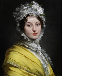 Portrait of Louise de Guéhéneuc, duchesse de Montebello (1782-1856), bust-length, in a yellow shawl and a lace bonnet - Pierre-Paul Prud'hon