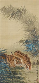 A painting depicting a myna bird and narcissus on a rock - Chen Houming