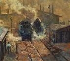 Railway Locomotives at a Depot by Eitler Arthur