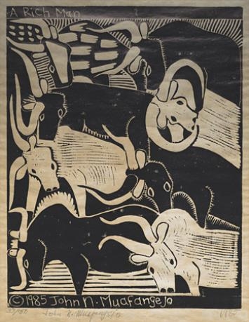 A Rich Man by John Ndevasia Muafangejo, 1985