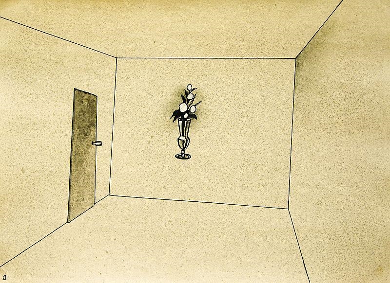 Artwork by Kaja Saudek, Empty room, Made of pencil, indian ink, ceruse, paper