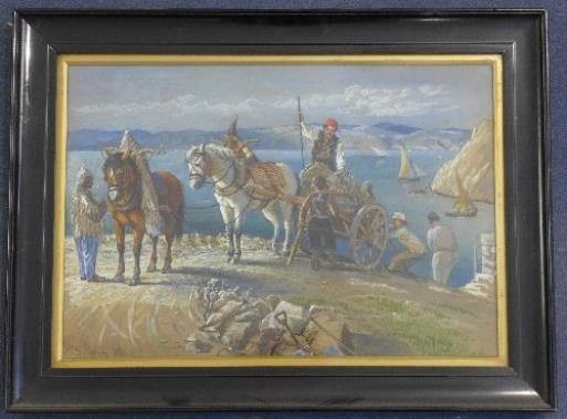 2 Works: Serrania di Ronda and the Lines Gibralter; A Cart on a Coastal Path by Walter Severn, 1858-1862