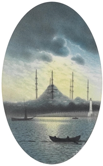 The Blue Mosque by moonlight, Istanbul; Hagia Sophia from the Bosphorus - G. Azaroff