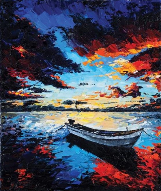 Artwork by Marianna Khodakova, Seascape with boat, Made of oil on canvas
