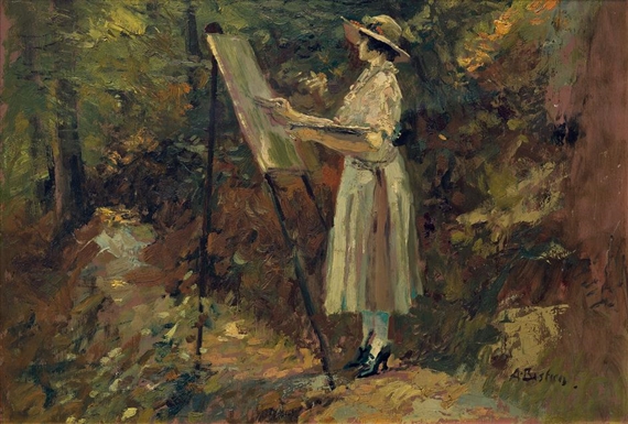Artwork by Alfred Theodore Joseph Bastien, A Lady in Painting, Made of Oil on Fiberboard