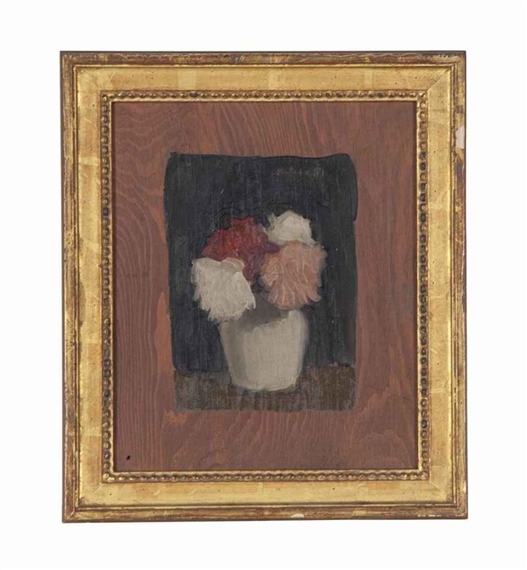 Flowers in a Vase on a Red Background by Robert Kulicke, 1957