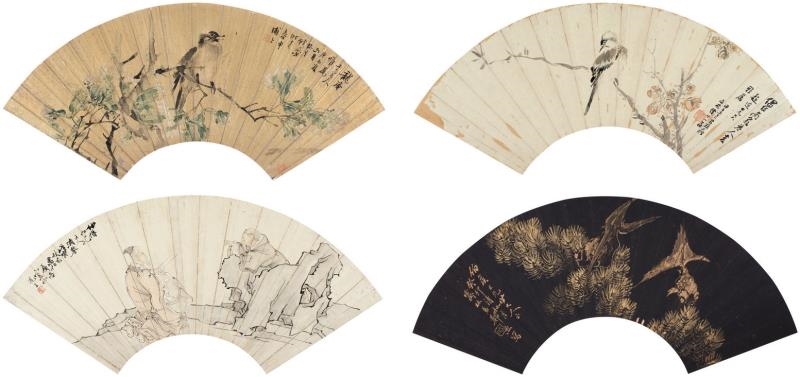 Artwork by Zheng Xu, Xia Pei, Qian Fengming, 4 WORKS: BIRD AND FLOWERS,CHARACTER